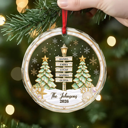 Custom Family Street Sign Glass Ornament - Personalized Christmas Keepsake for Family