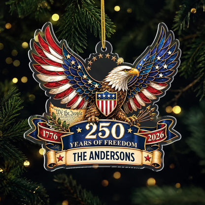 250 Years Of Freedom Eagle Acrylic Ornament - Custom Family Name Patriotic Keepsake Gift