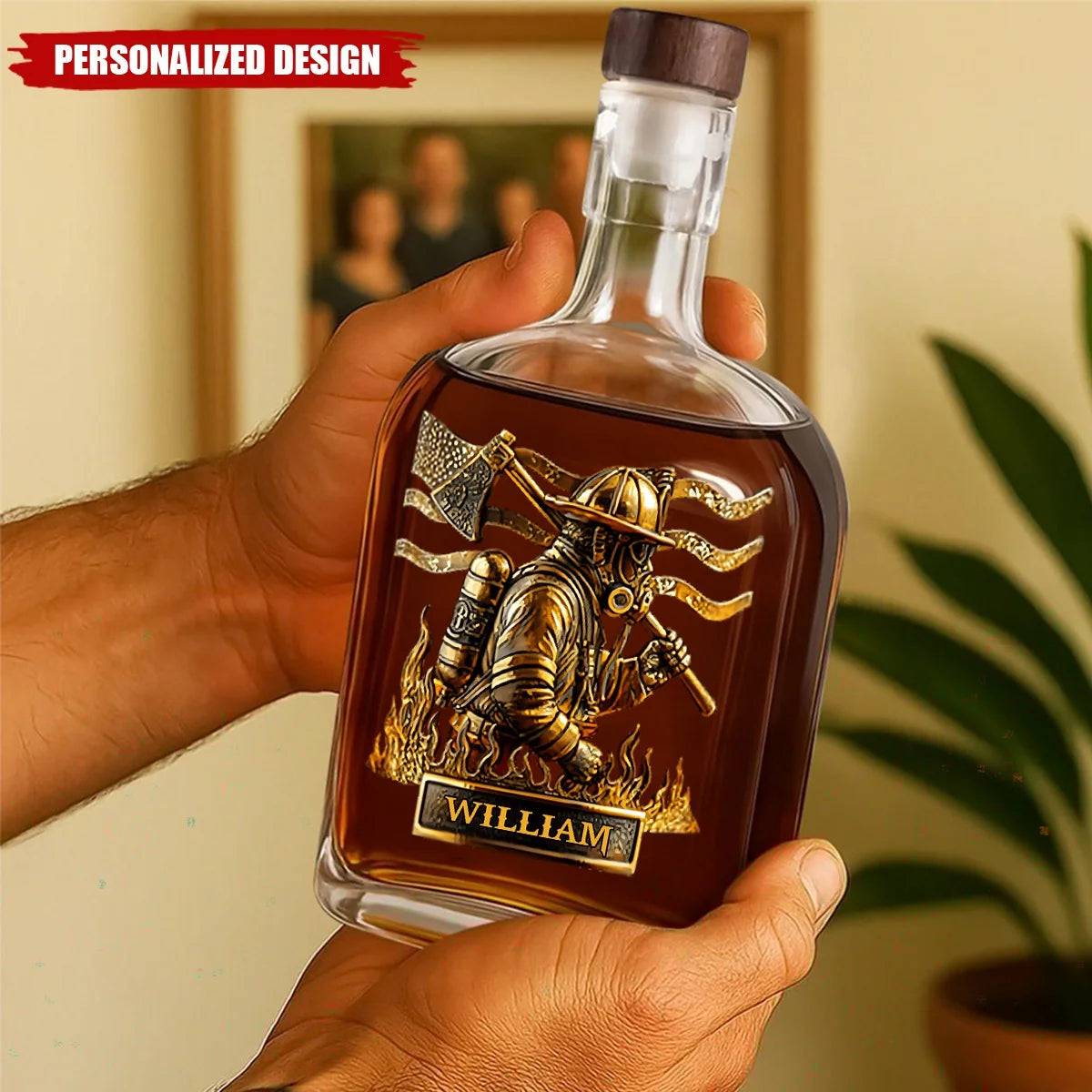 Proud Firefighter Personalized Whiskey Bottle - Custom Name Gift