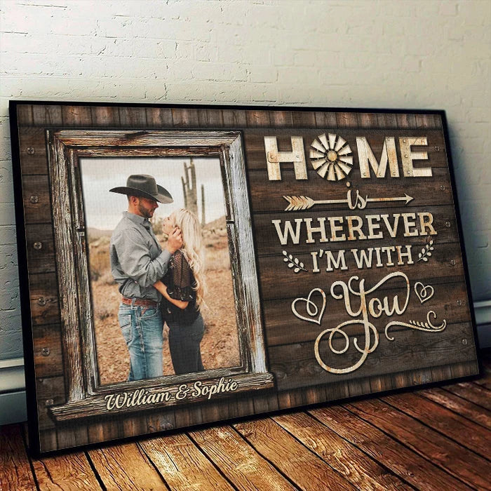 "Home Is Wherever I'm With You" Personalized Couple Poster / Canvas - Custom Photo Wall Art Gift
