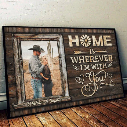 "Home Is Wherever I'm With You" Personalized Couple Poster / Canvas - Custom Photo Wall Art Gift