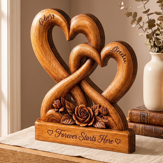 Forever Starts Here Personalized Wooden Block - Custom Anniversary Keepsake for Couples