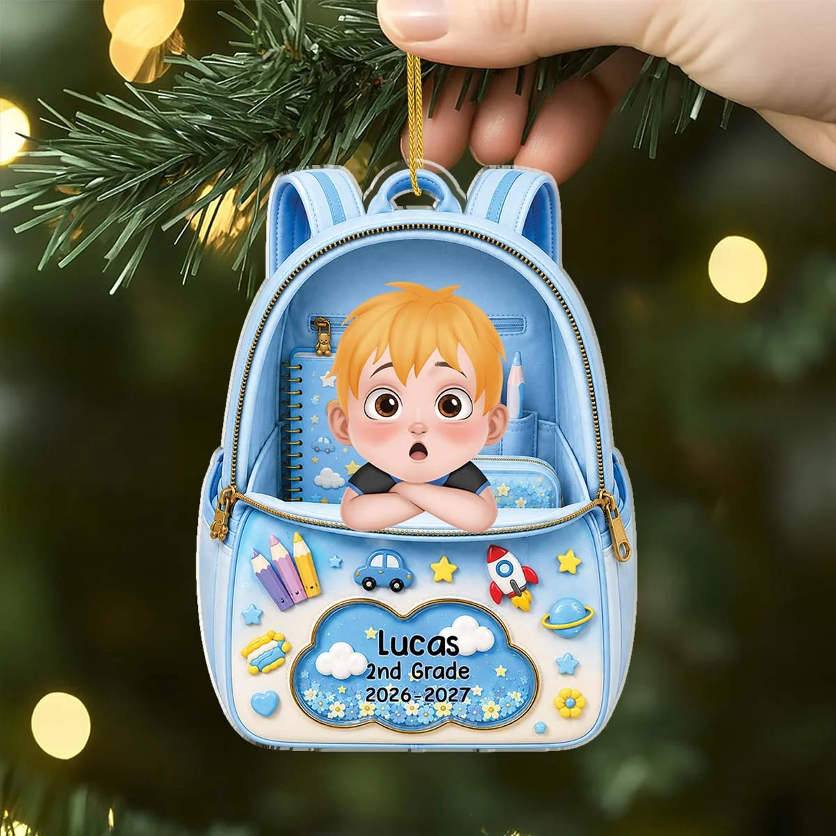 Personalized Back to School Backpack Acrylic Ornament - Custom Student Keepsake for Kids
