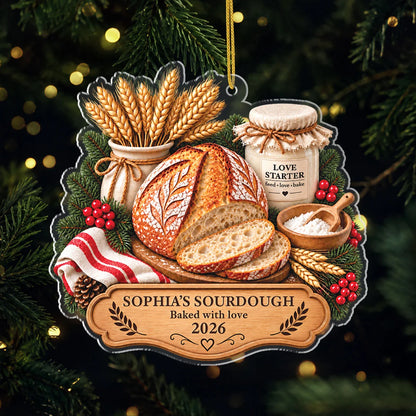 Baked With Love Sourdough Personalized Acrylic Ornament - Custom Bread Baker Gift for Homesteader