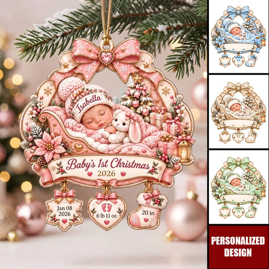 Baby's 1st Christmas Personalized Acrylic Ornament for Newborn - Custom Birth Stats Keepsake for New Mom