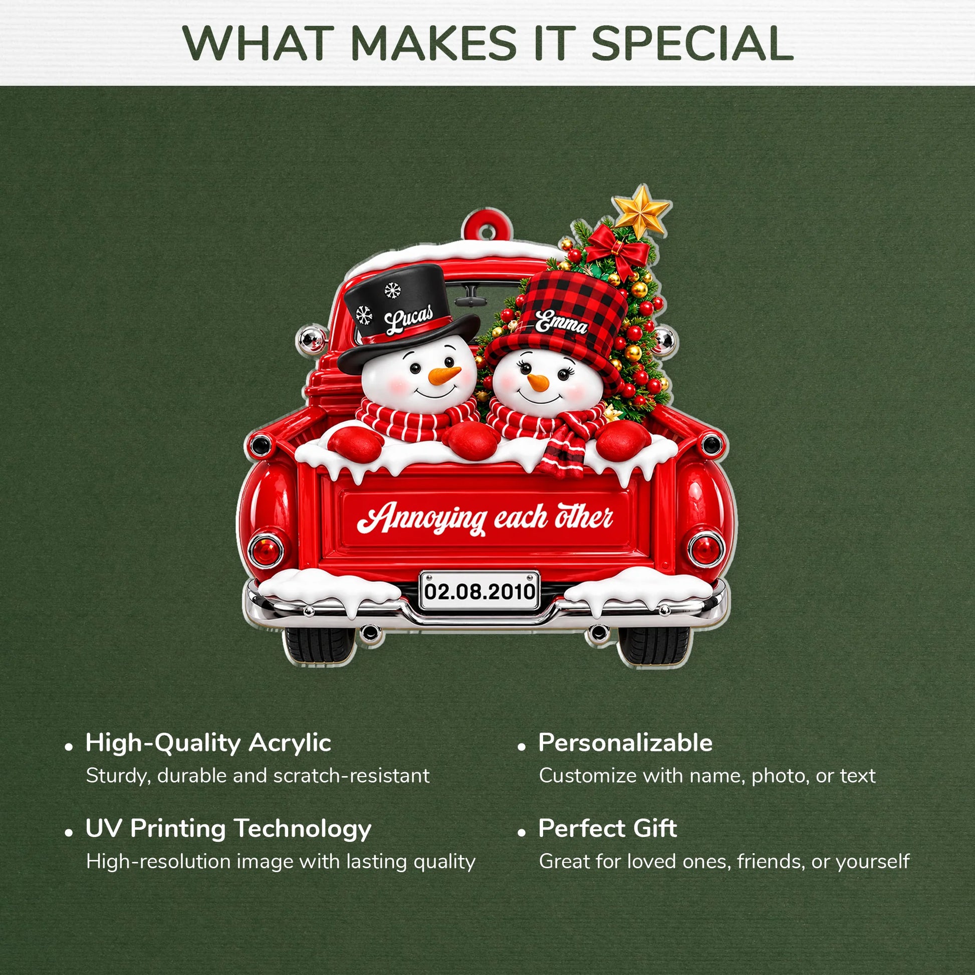 Annoying Each Other Snowman Couple Truck Acrylic Ornament - Personalized Christmas Gift for Couples