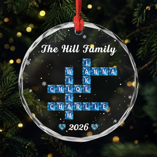 Personalized Family Name Crossword Glass Ornament - Custom Christmas Keepsake Gift for Family