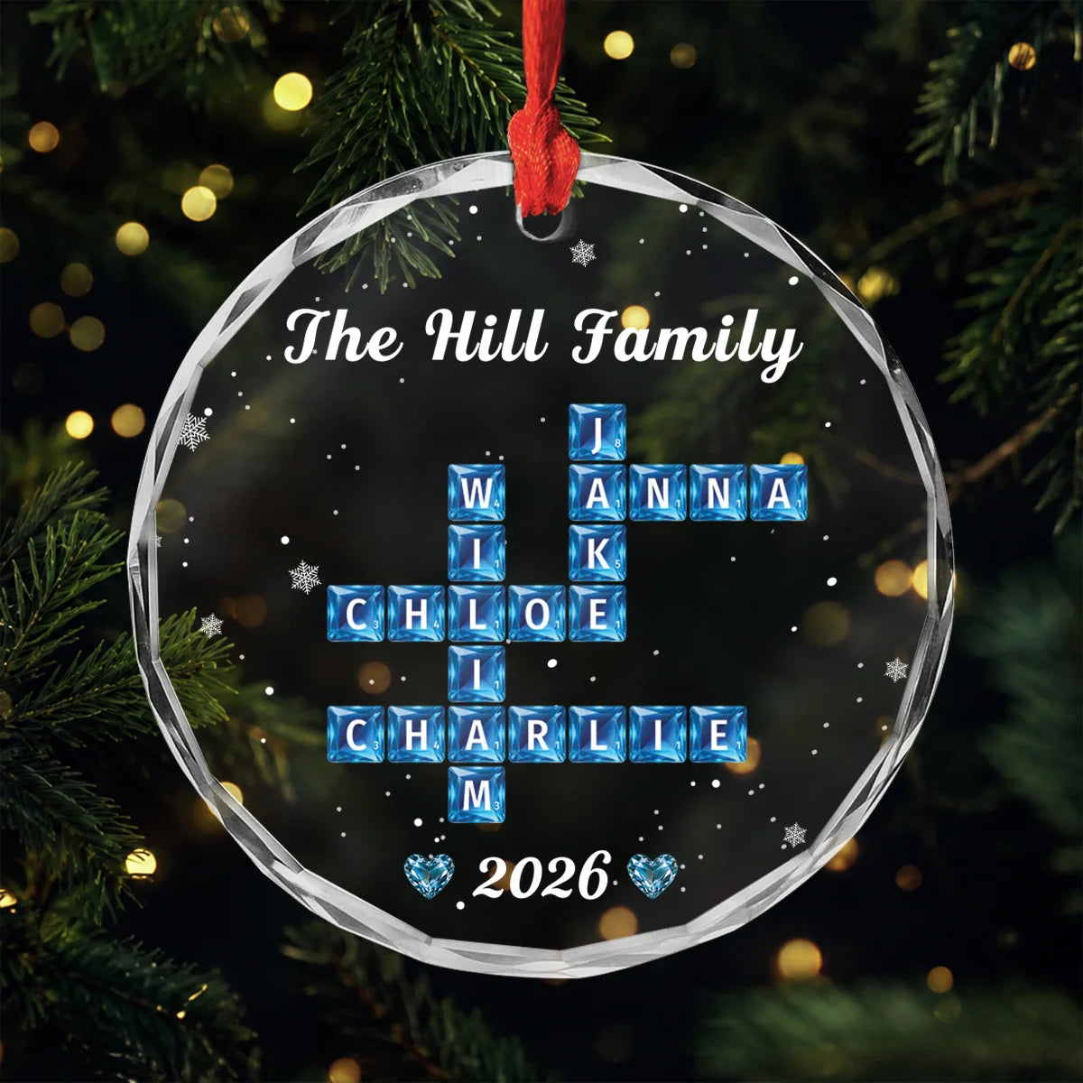 Personalized Family Name Crossword Glass Ornament - Custom Christmas Keepsake Gift for Family