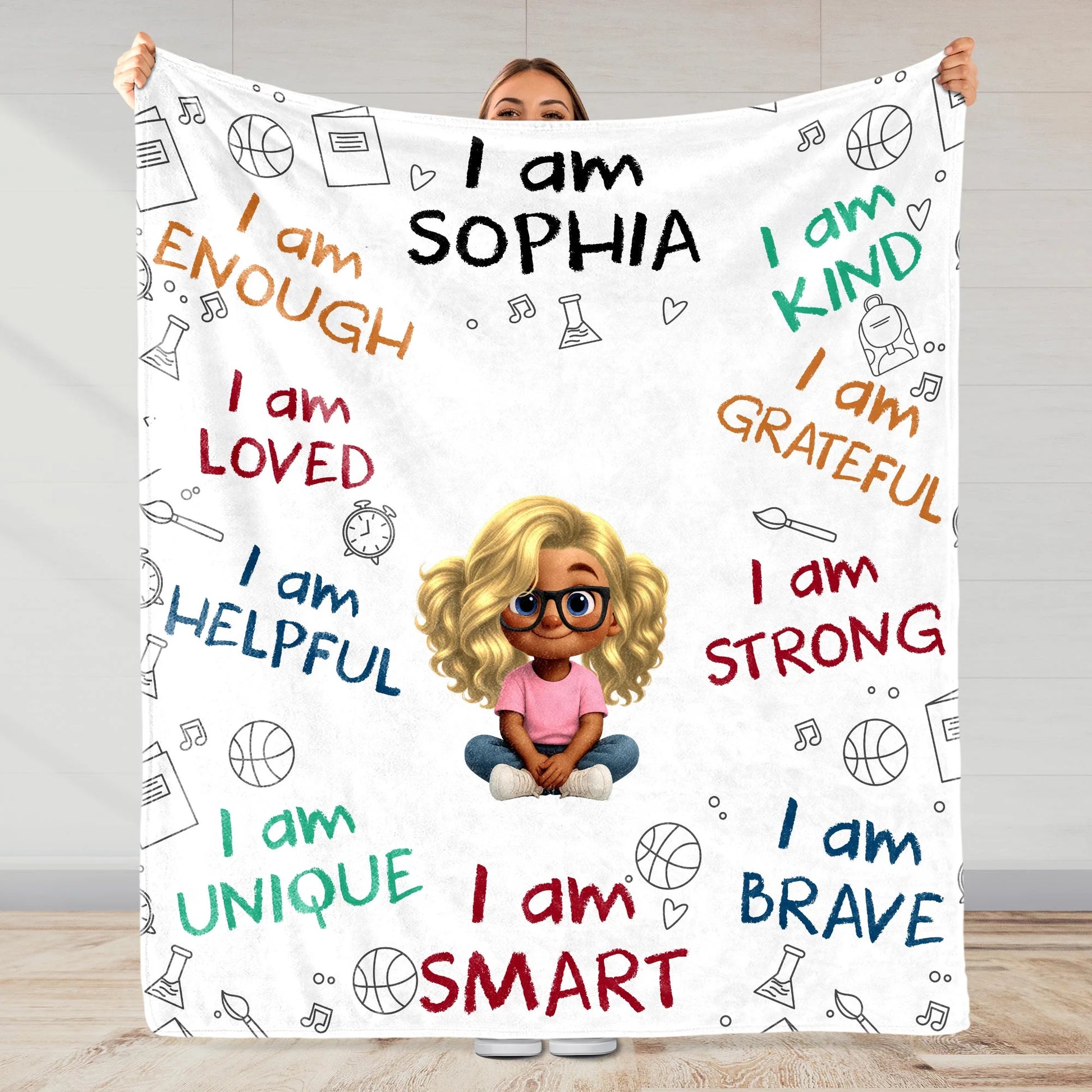 "I Am Enough, Brave & Strong" Personalized Kids Affirmation Blanket - Custom Gift for Boys & Girls