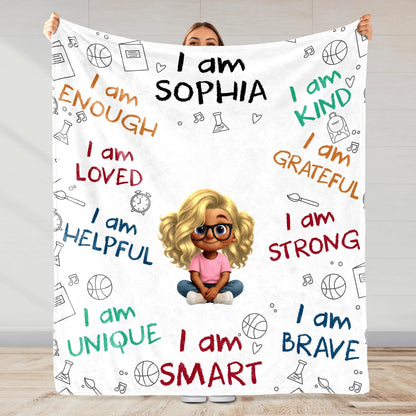"I Am Enough, Brave & Strong" Personalized Kids Affirmation Blanket - Custom Gift for Boys & Girls