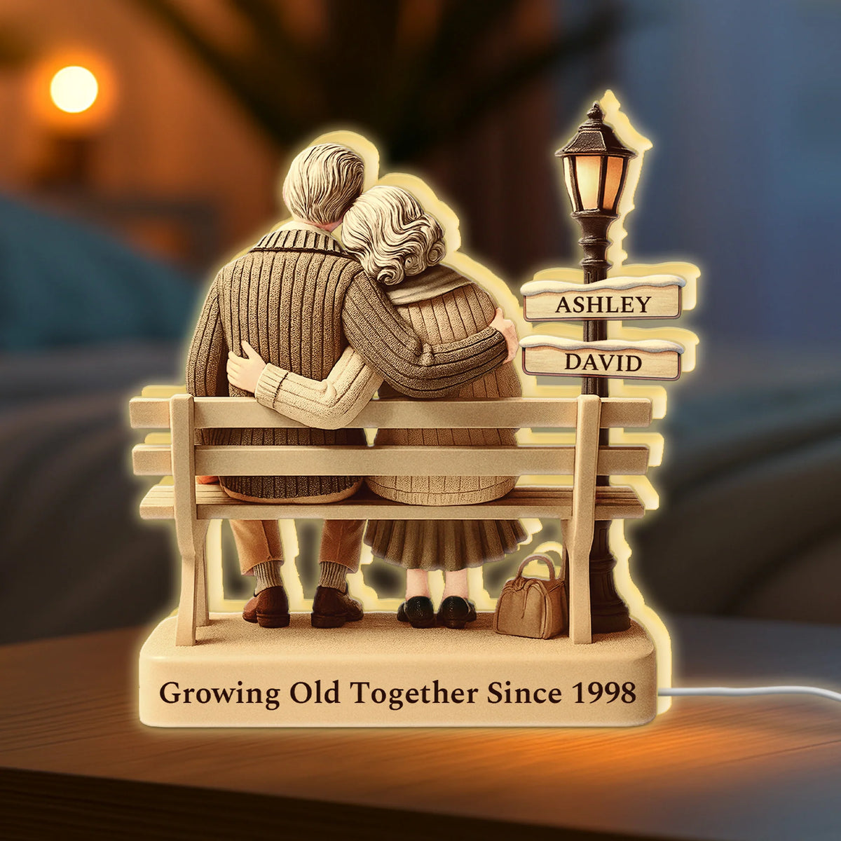 Growing Old Together Since Personalized Light Box - Custom Anniversary Acrylic Lamp Gift for Couples