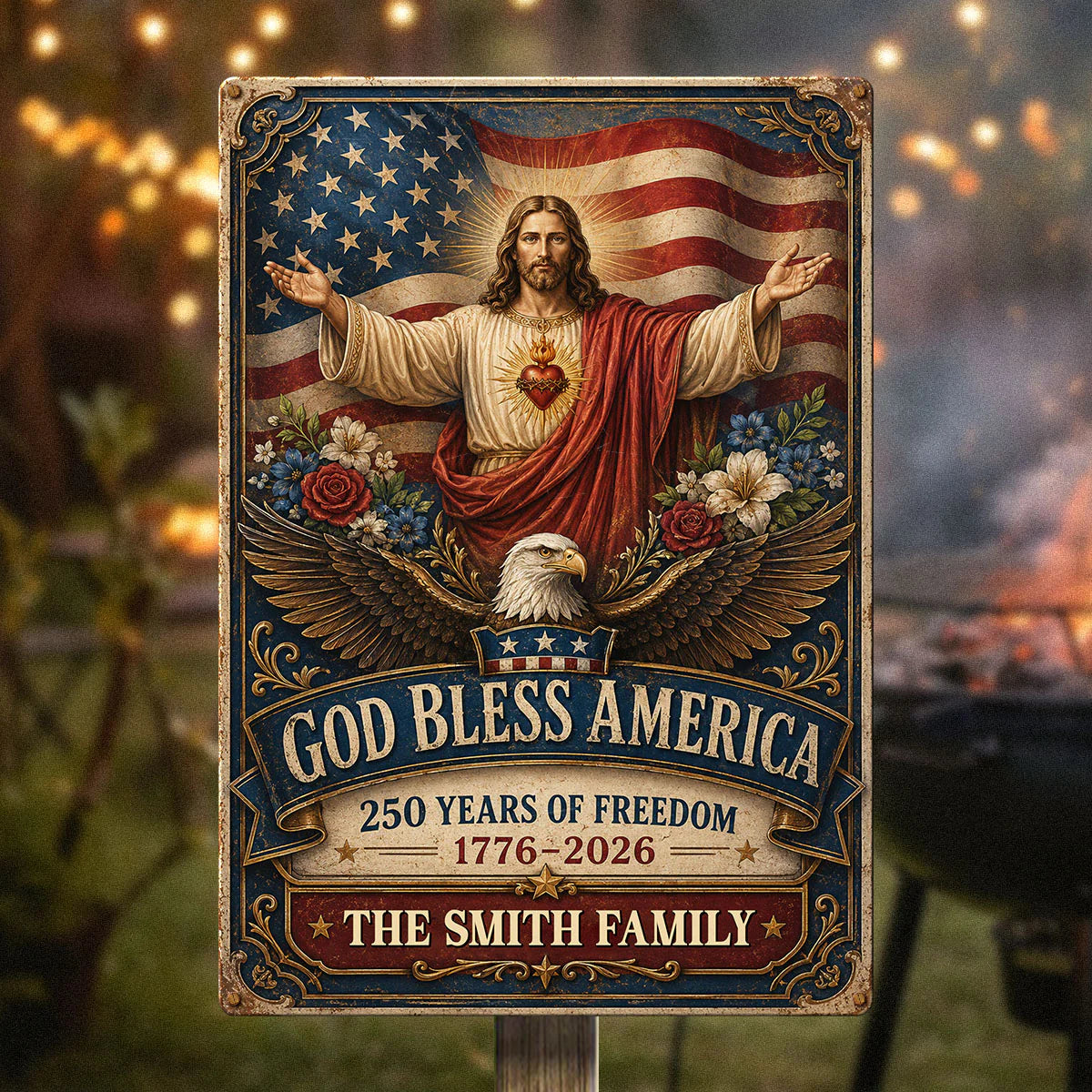 Personalized God Bless America Metal Sign for Family with personalized design details for meaningful gifting image 6