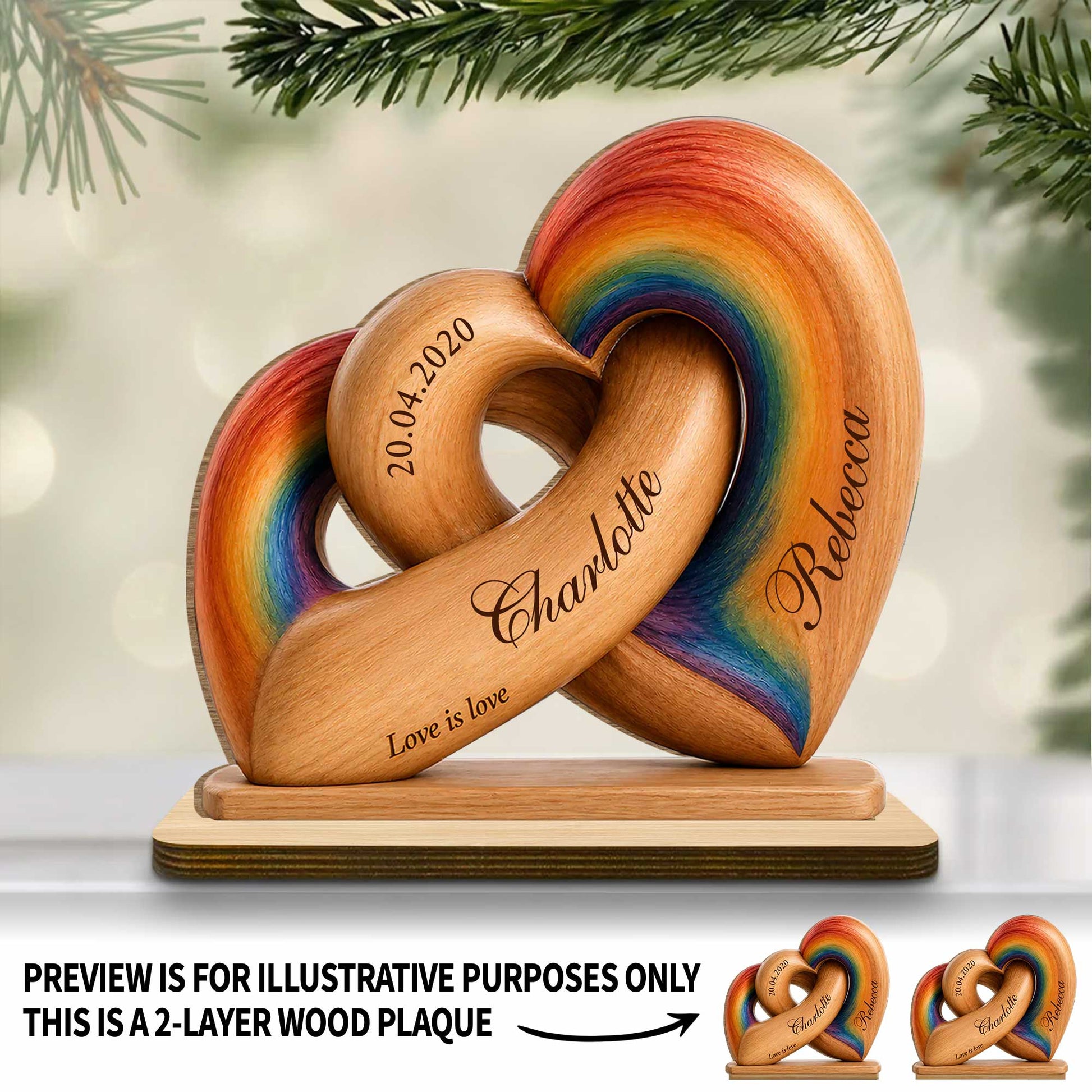 Custom Lgbtq Rainbow Heart Wooden Plaque for Couples with personalized design details for meaningful gifting image 7