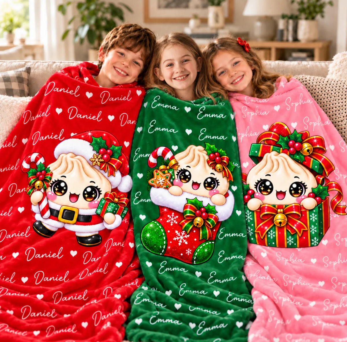 Cute Dumplings Squishy Personalized Blanket - Custom Christmas Holiday Keepsake Gift for Kids