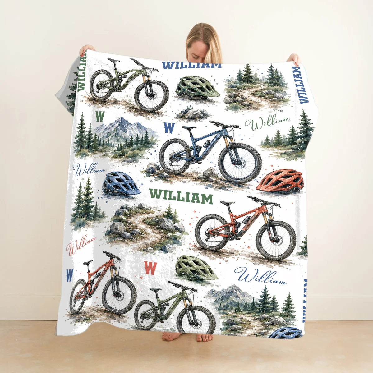 Personalized Mountain Bike Blanket - Custom Name MTB Throw Blanket for Kids