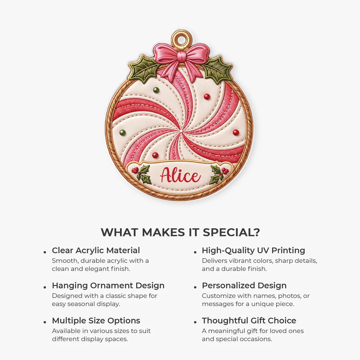 Custom Name Acrylic Ornament - Cute Personalized Christmas Gift for Kids & Family