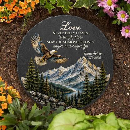 "Love Never Truly Leaves" Personalized Memorial Garden Stone - Custom Eagle Sympathy Gift for Family & Loved Ones