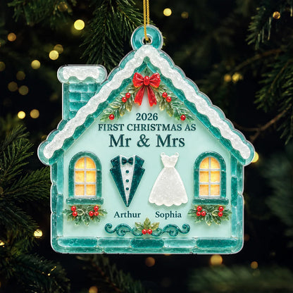 First Christmas As Mr & Mrs Personalized Acrylic Ornament for Couples - Custom Newlywed Wedding Keepsake Tree Decor