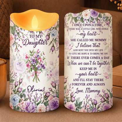 Keep Me In Your Heart Personalized Birth Flower LED Candle - Keepsake Gift for Daughter
