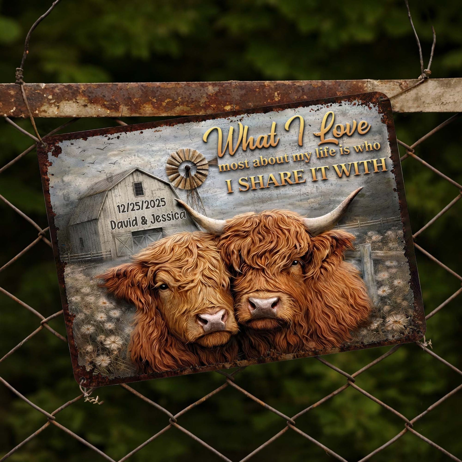 Custom Highland Cow Couples Metal Sign for Couples with personalized design details for meaningful gifting image 6