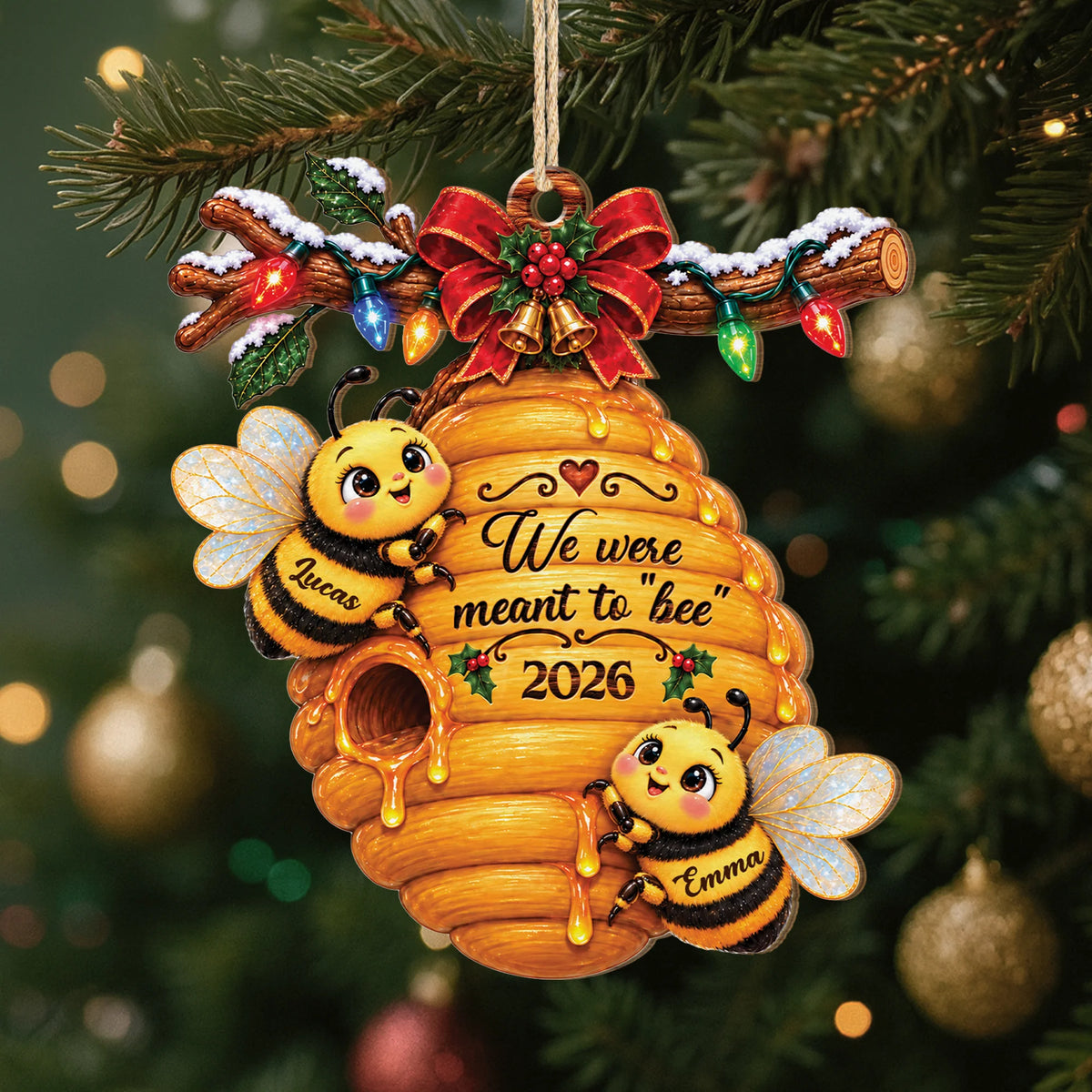 We Were Meant to Bee Personalized Wooden Ornament - Custom Wedding Keepsake for Couples
