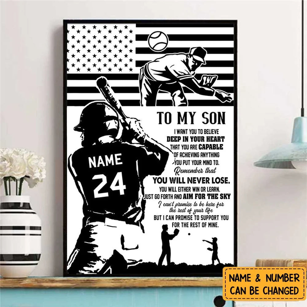 To My Son You Are Capable of Anything - Personalized Baseball Poster / Canvas Wall Art Gift