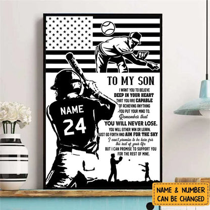 To My Son You Are Capable of Anything - Personalized Baseball Poster / Canvas Wall Art Gift