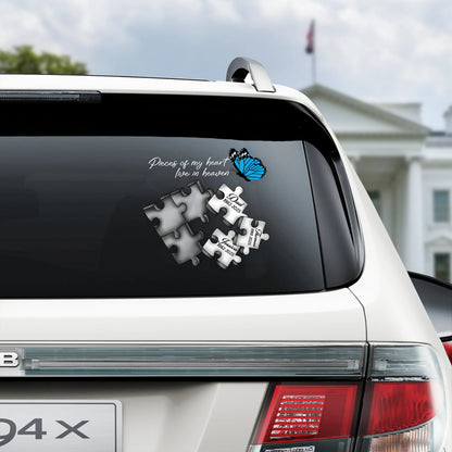 A Piece Of My Heart Lives In Heaven - Personalized Car Window Memorial Decal