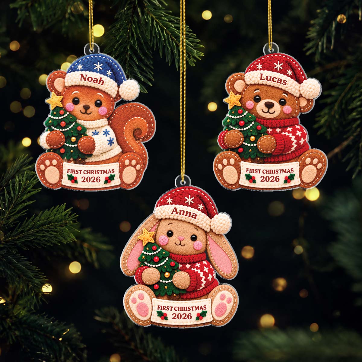 First Christmas 2026 Personalized Acrylic Ornament - Custom Cute Animal Tree Keepsake for Baby and Kids