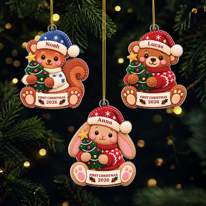 First Christmas 2026 Personalized Acrylic Ornament - Custom Cute Animal Tree Keepsake for Baby and Kids