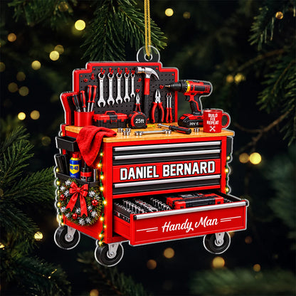 HandyMan Garage Tool Box Custom Acrylic Ornament - Personalized Tool Chest Christmas Gift