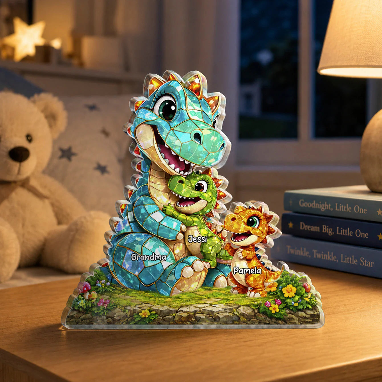 Personalized Dino Family Acrylic Plaque for Grandma with personalized design details for meaningful gifting image 7