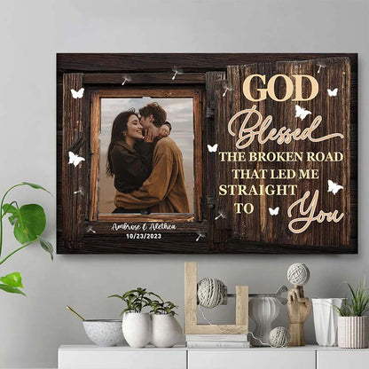 Custom wedding canvas print with couple photo and God Blessed the Broken Road text for anniversary wall art decor image 8