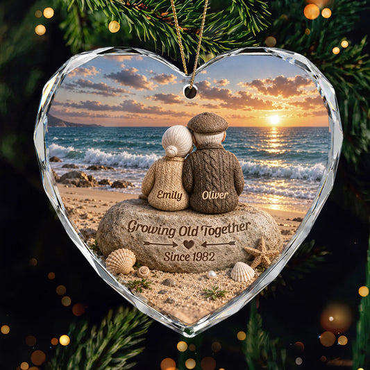 Growing Old Together Personalized Glass Heart Ornament - Anniversary Keepsake for Couples