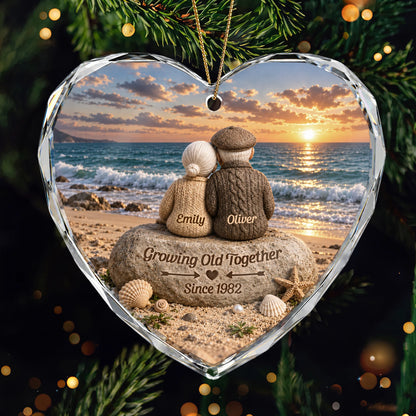 Growing Old Together Personalized Glass Heart Ornament - Anniversary Keepsake for Couples