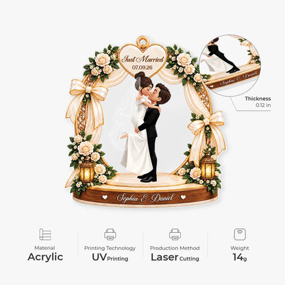 Just Married Personalized Acrylic Ornament - Wedding Keepsake Gift for Bride & Groom