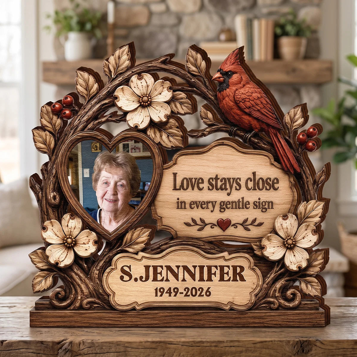 "Love Stays Close" Personalized Photo Memorial Wooden Block - Custom Bereavement Gift