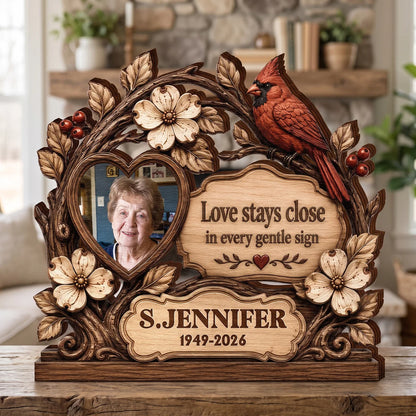 "Love Stays Close" Personalized Photo Memorial Wooden Block - Custom Bereavement Gift