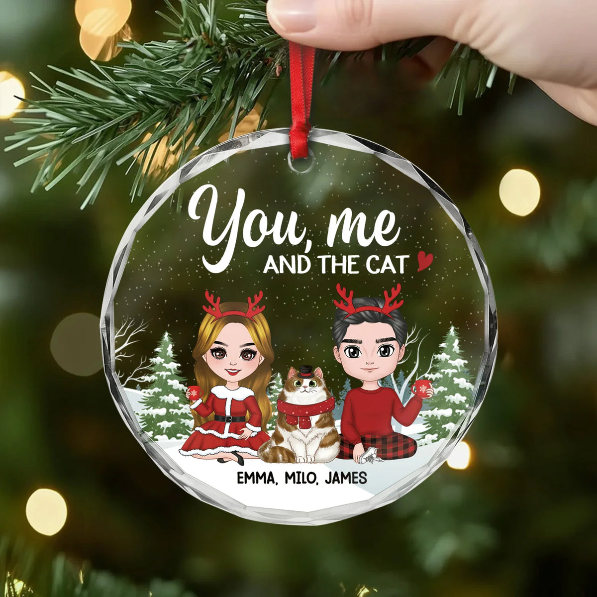 "You, Me and the Dog" Personalized Glass Ornament for Couples - Custom Christmas Keepsake Gift