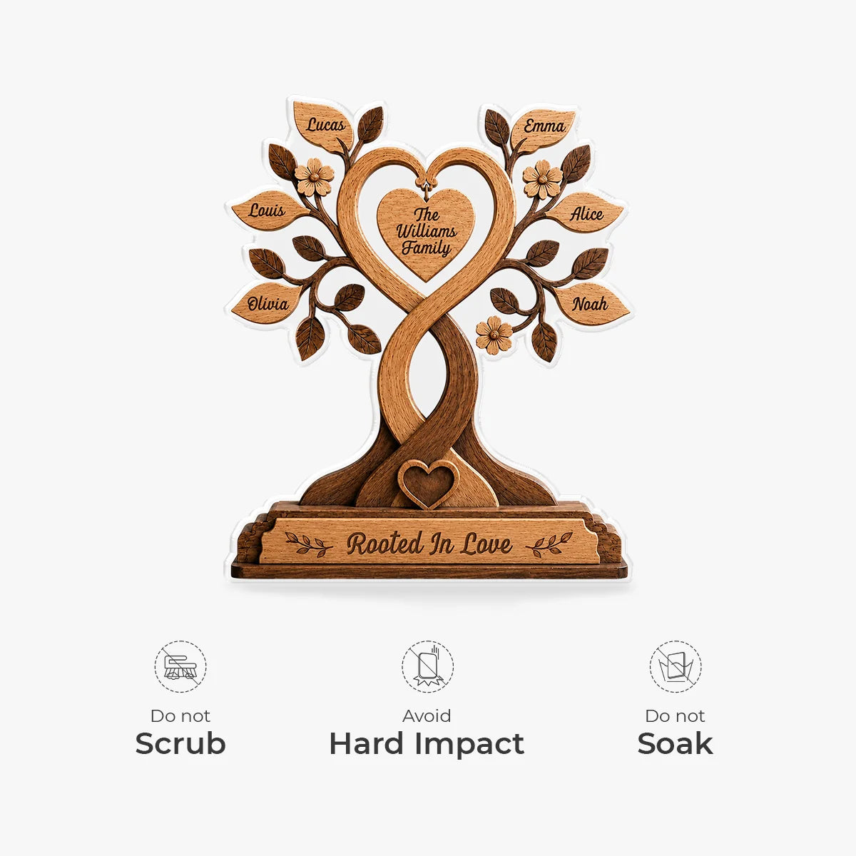 Rooted In Love Personalized Family Tree Acrylic Plaque - Custom Names Gift