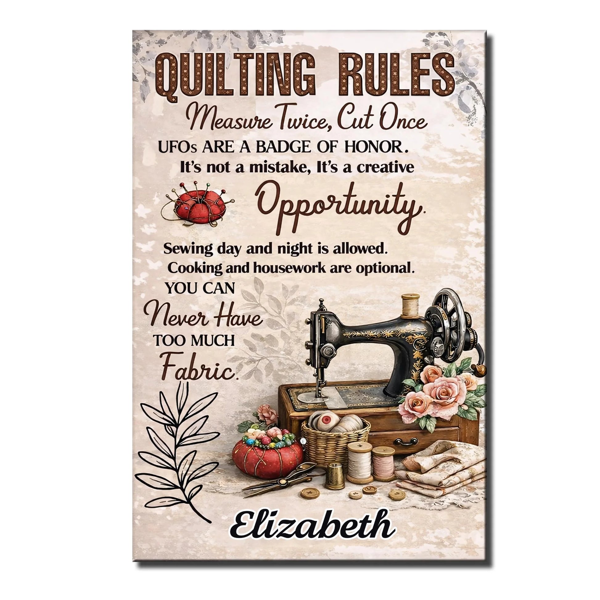 Personalized Quilting Rules vintage sewing machine wall art poster print custom gift for mom and grandma image 8