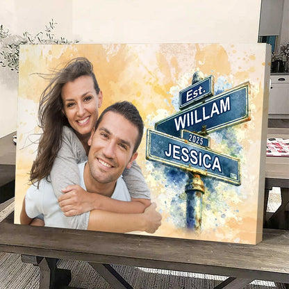 Custom photo canvas poster with personalized street sign for couples anniversary wall art image 6