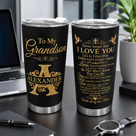 Custom Grandson Tumbler for Son/Grandson with personalized design details for meaningful gifting