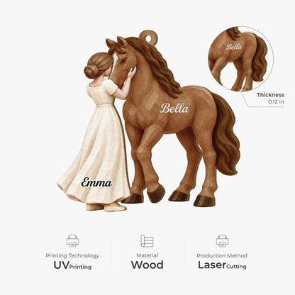 Custom Girl and Horse Wooden Ornament - Personalized Name Keepsake Gift for Horse Lovers