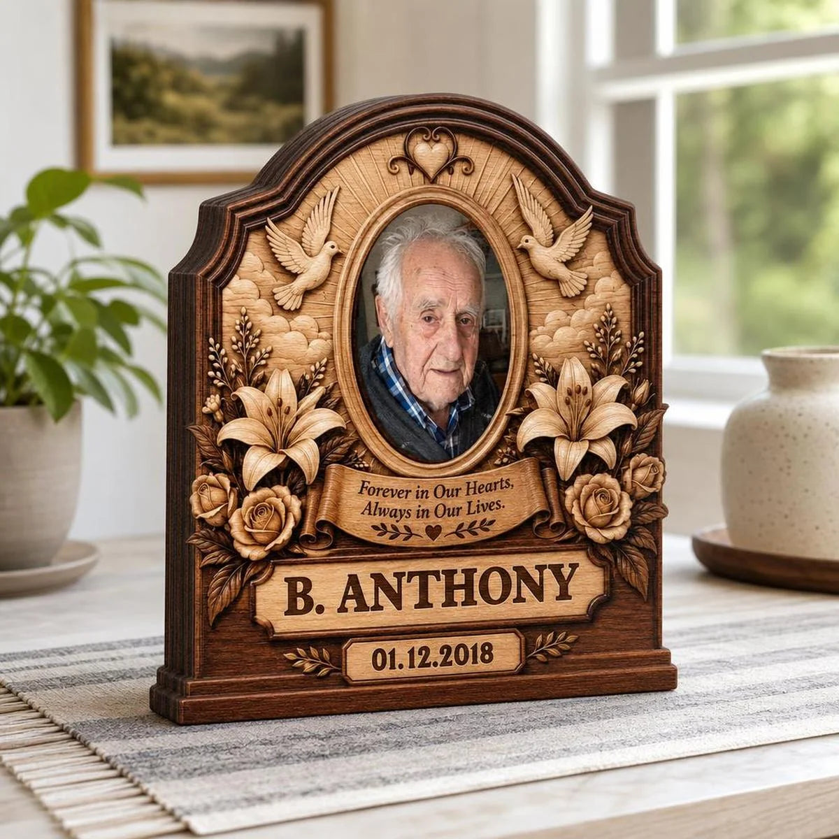 Forever In Our Hearts Personalized Memorial Wooden Block - Custom Photo Keepsake for Family
