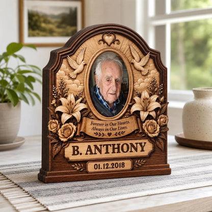 Forever In Our Hearts Personalized Memorial Wooden Block - Custom Photo Keepsake for Family