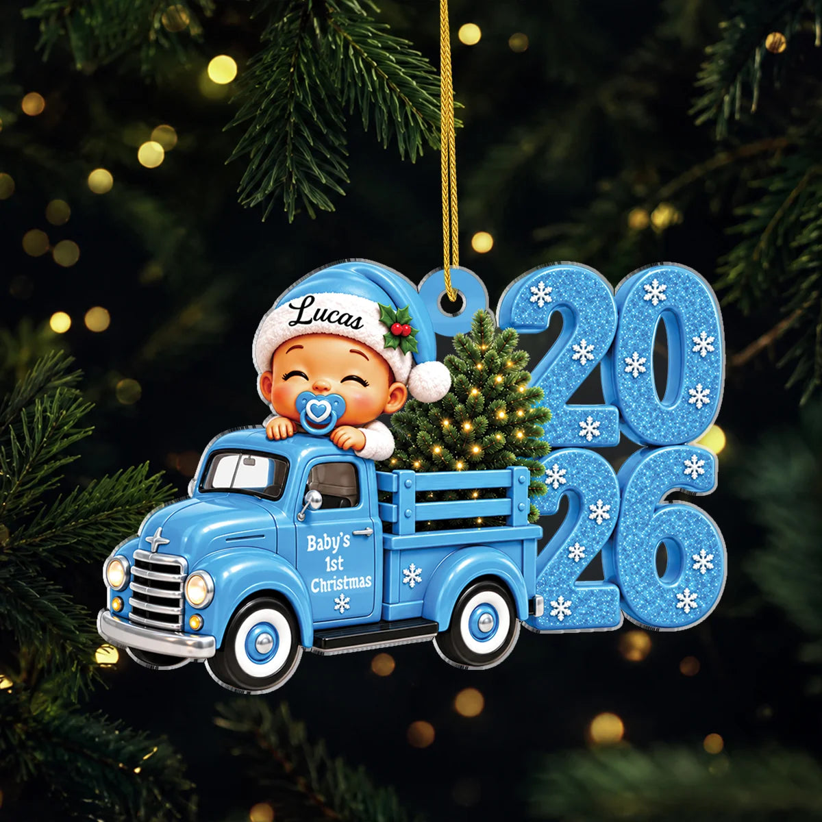 Baby’s 1st Christmas Custom Name Acrylic Ornament - Personalized Truck Keepsake Gift for Newborn