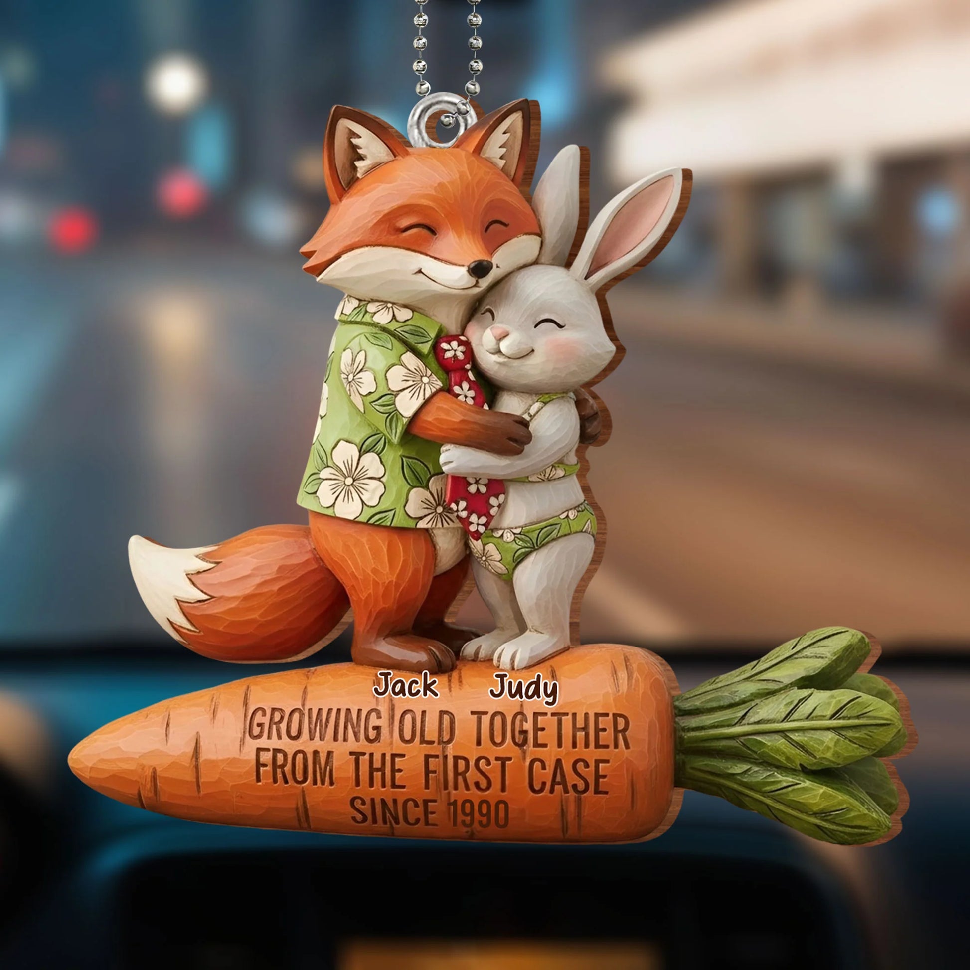 Wooden Ornament material and size view - Personalized Couple Car Hanging Ornament