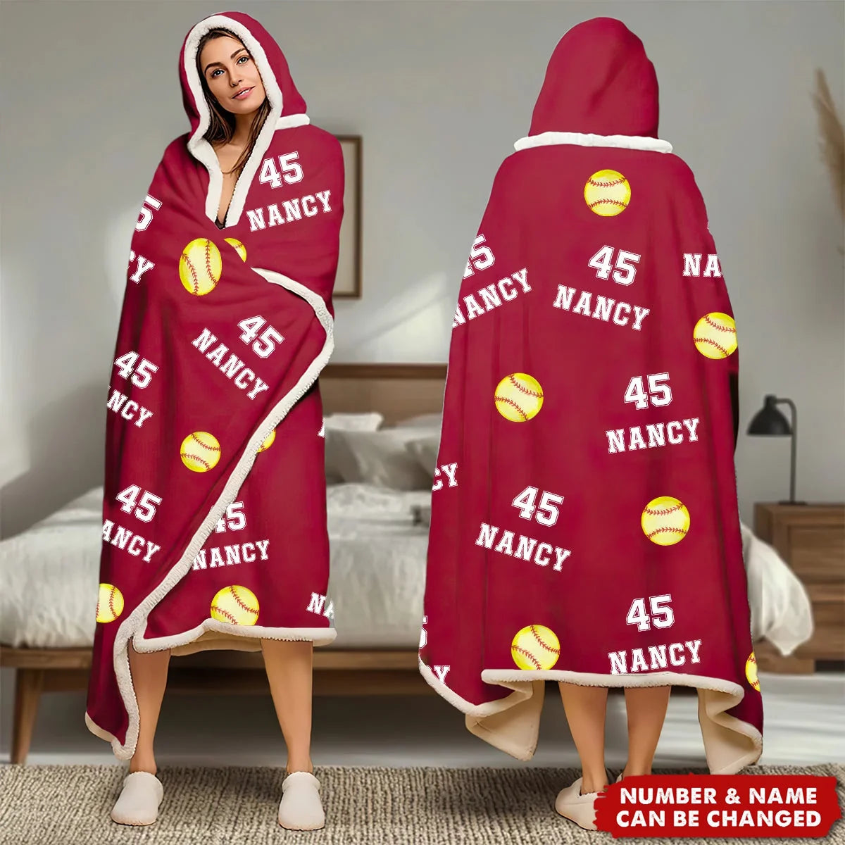 Play Hard Play Smart Personalized Sports Hoodie Blanket - Custom Name Number Gift for Athletes