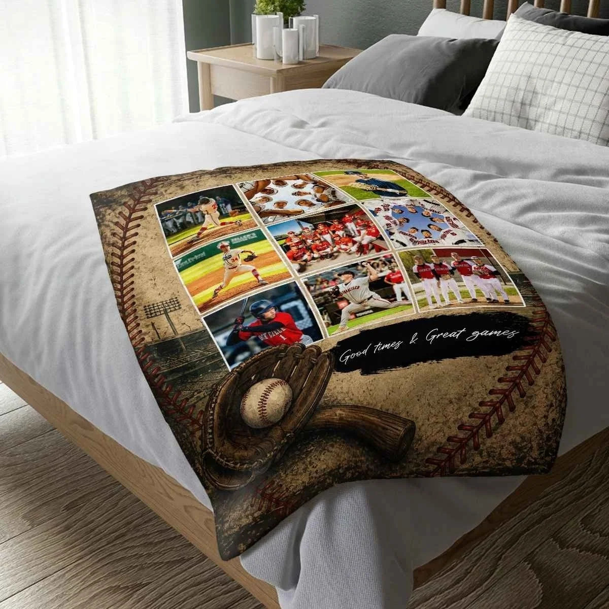 Good Times & Great Games Personalized Baseball Photo Blanket - Custom Gift for Son & Senior Players